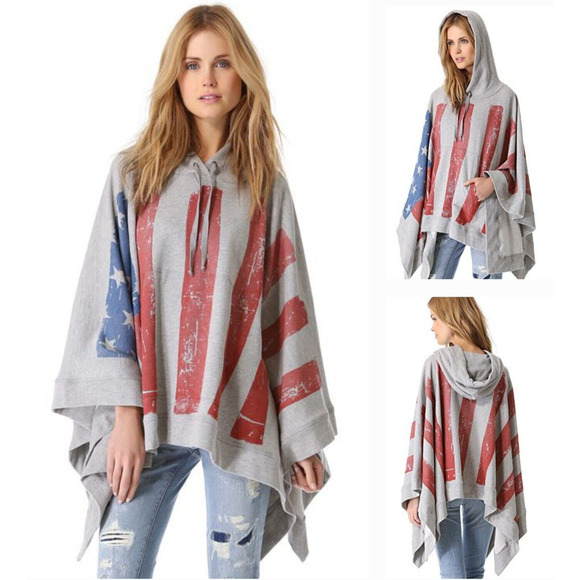 Haute Hippie Tops - HAUTE HIPPIE cool collectible travel usa flag free people hooded poncho cape o/s